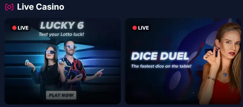 Casino en vivo de Lukkly: Lucky 6 y Dice Duel